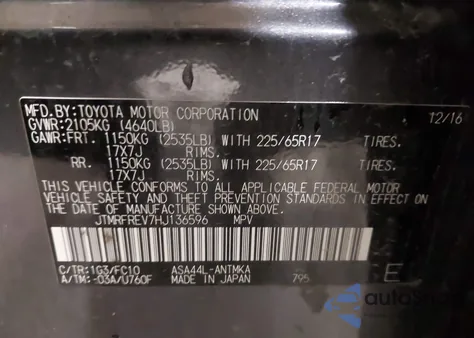 2017 Toyota Rav4 Xle z USA, uszkodzony, nr VIN JTMRFREV7HJ136596